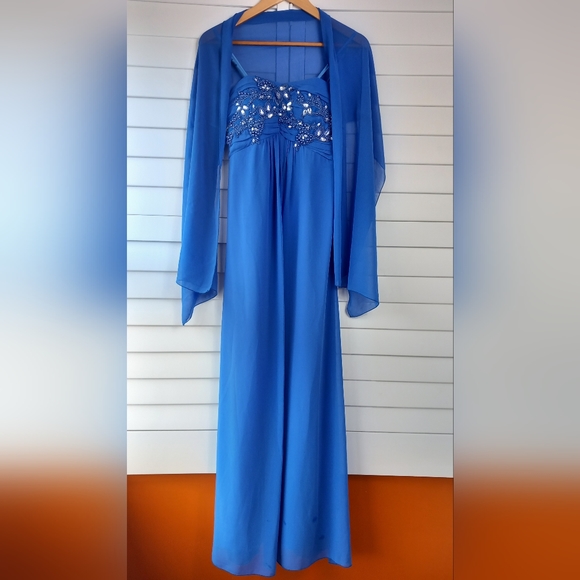 Quiz Floaty Dress Cobalt Blue Size 10 Strappy Embellished Prom Wedding Cruise - Picture 2 of 16